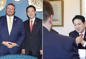 장동혁, 면담한 美국무 차관보 익명에 뒷모습만…방미 열흘 귀국 전 사진