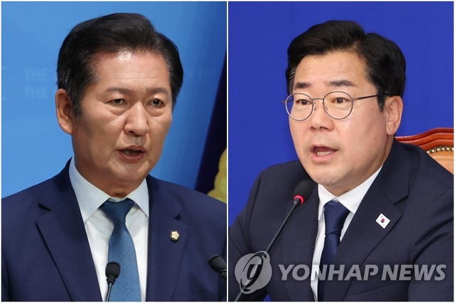 정청래(왼쪽)·박찬대 더불어민주당 대표 후보. 연합뉴스

