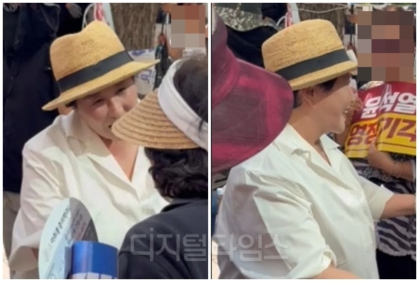 전여옥 전 국회의원이 최근 열린 윤석열 전 대통령 지지자들 집회에 참석해 참여자들과 소통을 나누고 있는 모습. [전여옥 블로그]