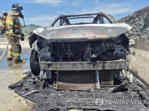 화재로 전소된 투싼 SUV. 충남 청양소방서 제공/연합뉴스