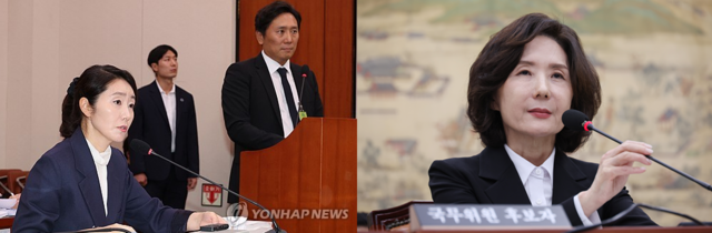 답변하는 강선우(왼쪽) 여가부· 이진숙 교육부 장관 후보자. [연합뉴스]