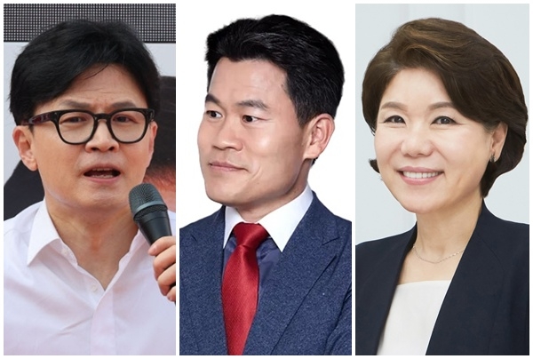 (왼쪽부터) 한동훈 전 국민의힘 대표, 한국사 강사 출신 유튜버 전한길씨, 조은희 국민의힘 의원. [디지털타임스 DB, 연합뉴스]