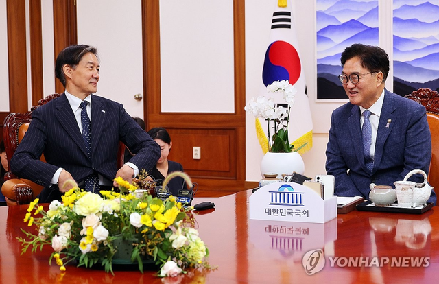 우원식(오른쪽) 국회의장과 조국 전 대표. [연합뉴스 자료사진]