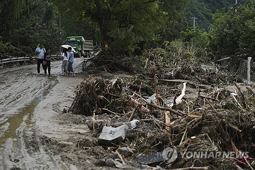 베이징시 미윈구 폭우 피해 지역 [AP=연합뉴스]
