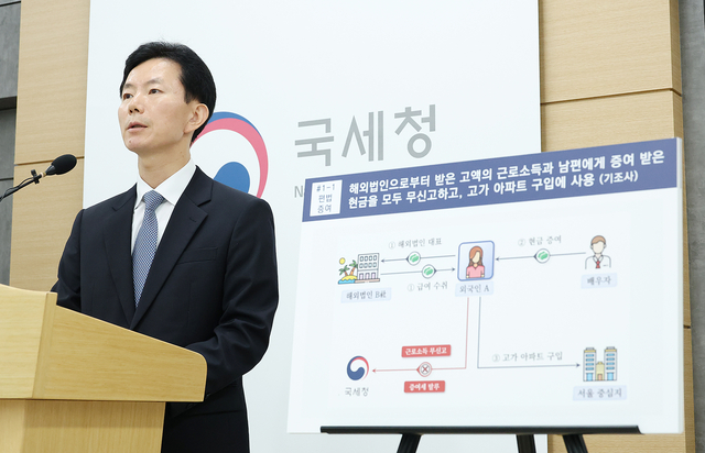 국세청이 7일 정부세종청사에서 강남3구 등 고가 아파트 취득 외국인 탈세자 세무조사 관련 브리핑을 하고 있다. 국세청 제공