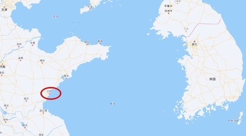 중국 산둥성 르자오시(빨간색 원 부근). 바이두지도 캡처. 연합뉴스