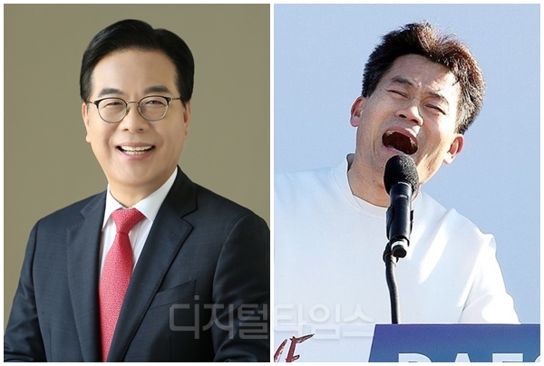 송언석(왼쪽) 국민의힘 비상대책위원장 겸 원내대표와 한국사 강사 출신 유튜버 전한길씨. [디지털타임스 DB, 연합뉴스]