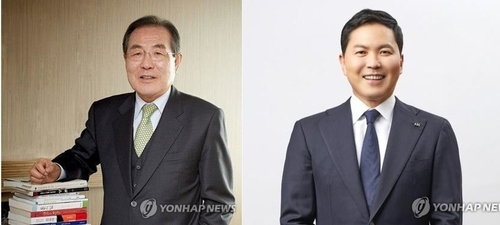 윤동한(왼쪽) 콜마그룹 회장과 윤상현 부회장 [연합뉴스]