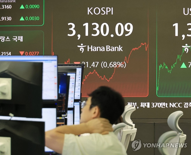 20일 서울 중구 하나은행 본점에서 직원들이 증시와 환율을 모니터하고 있다. 연합뉴스