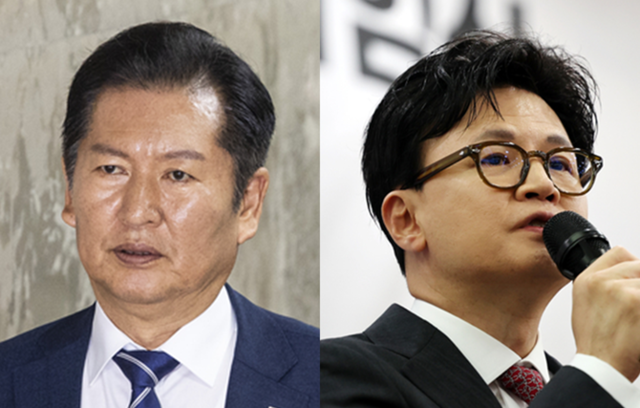 정청래(왼쪽) 더불어민주당 대표와 한동훈 전 국민의힘 대표. 연합뉴스