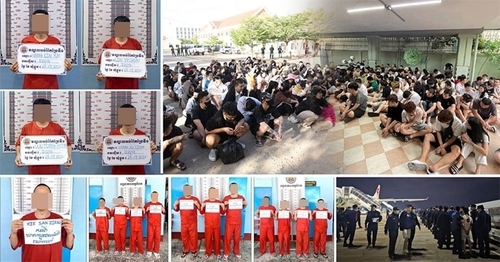캄보디아 온라인사기 대응 위원회가 공개한 온라인사기 범죄자들. 이들은 캄보디아 당국에 체포됐다. 크메르타임스 캡처. 연합뉴스
