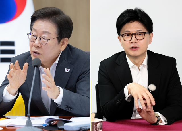 이재명 대통령과 한동훈(오른쪽) 국민의힘 전 당대표.<이재명 대통령 페이스북 사진·‘한동훈 official’ 페이스북 사진 갈무리>