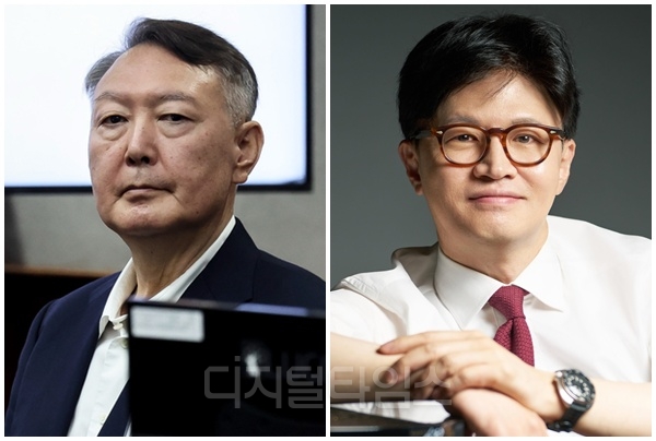 윤석열 전 대통령(왼쪽)과 한동훈 전 국민의힘 대표. [디지털타임스 DB, 연합뉴스]