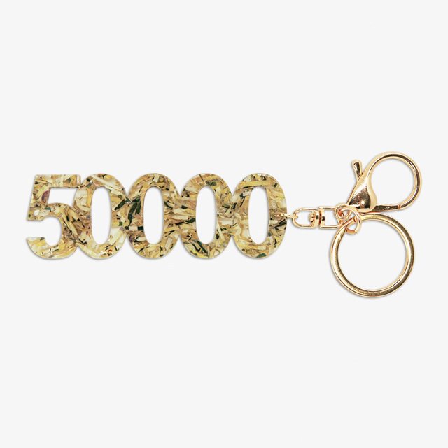 5만원권 한 장 분량의 화폐부산물을 투명 아크릴에 넣어 제작한 국내 최초의 실물형 ‘돈 키링’. [조폐공사]