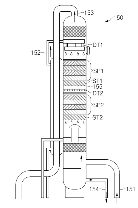 한화오션이 지난 6일 특허를 받은 '이산화탄소 흡수탑을 포함하는 선박용 이산화탄소 포집 시스템'의 도면 사진. 키프리스 페이지 화면 캡처.
