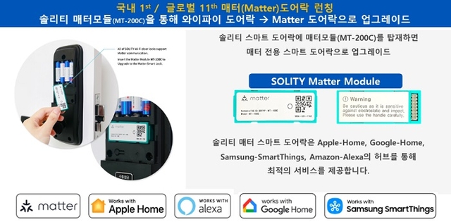 솔리티의 디지털 도어락은 국내 최초 매터 인증에 성공.