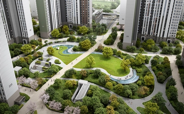 ‘운정 아이파크 포레스트’ 단지 내 조경 공간 ‘시그니처필드’의 모습. (HDC현대산업개발 제공)