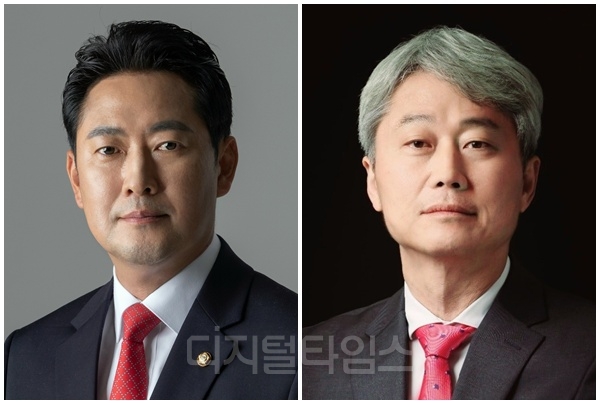 장동혁(왼쪽) 국민의힘 대표와 김근식 경남대 정치외교학과 교수(국민의힘 서울 송파병 당협위원장). [디지털타임스 DB]