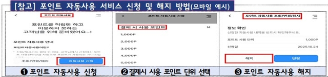포인트 자동사용 서비스 예시 화면. [금융감독원 제공]

