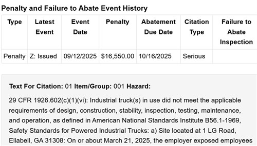 미국 노동부 산하 직업안전보건청(OSHA)은 조지아주 현대차-LG 합작공장에서 발생한 한국인 사망사고와 관련해 한국기업이 ‘중대한 위반’을 저질렀다는 보고서를 발표했다. OSHA 보고서 캡처.
