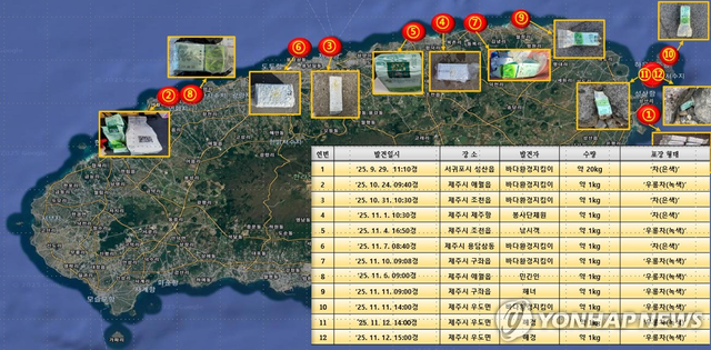차 봉지 둔갑 마약 ‘107만명분’ 또…제주 해안, 두달만에 13번째
