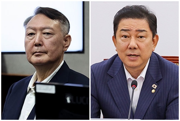 윤석열 전 대통령(왼쪽)과 김병기 더불어민주당 원내대표. [연합뉴스]