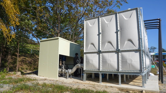 강릉 홍제정수장 일원에 5개의 관정에서 확보한 하루 3000톤 식수를 담은 설비. 지질자원연 제공.