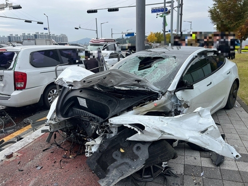 테슬라 사고 차량 [대전소방본부 제공]