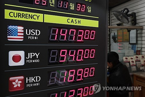환율 표시된 명동 시내 환전소 [연합뉴스]