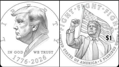 SNS에서 유포된 미국 독립 250주년 기념주화 디자인 초안 [X 계정 @TreasurerBeach 캡처]