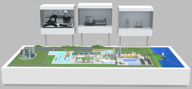 현대제철이 지난 4일부터 7일까지 열린 ‘월드 하이드로젠 엑스포(WHE) 2025’에서 공개한 미국 루이지애나 전기로 제철소 모형. 오는 2029년 상업생산을 목표로 건설이 추진된다. 현대제철 제공.