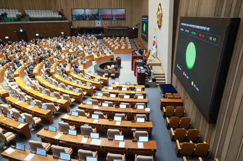 지난 24일 국회에서 열린 12월 임시국회 본회의에서 정보통신망법 개정안이 더불어민주당 주도로 처리되고 있다. [연합뉴스]