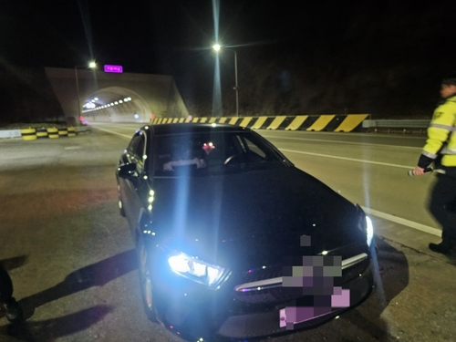 검거된 A씨가 탄 차량 [부산경찰청 제공]