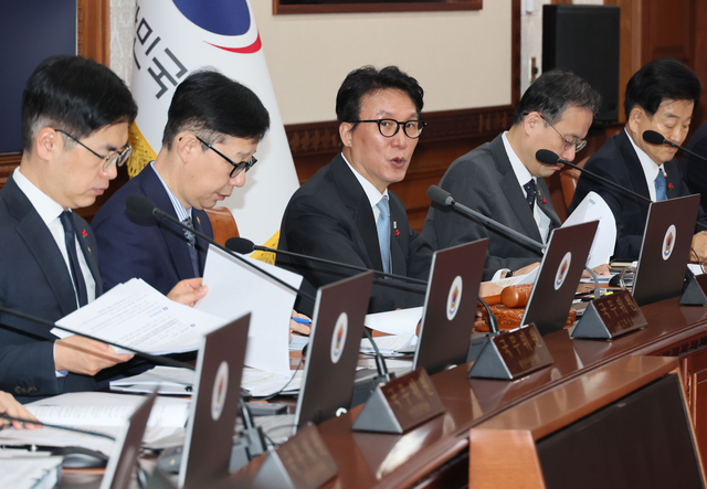 김민석 국무총리가 13일 서울 종로구 정부서울청사에서 열린 국무회의를 주재하고 있다. 연합뉴스