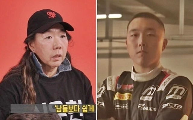 고(故) 정주영(1915~2001) 현대그룹 명예회장의 손녀인 정윤이(57·왼쪽) 해비치호텔앤드리조트 고문이 F3(포뮬러 3) 드라이버로 활약 중인 아들 신우현(21·오른쪽) 선수와 함께 지난 17일 MBC ‘전지적 참견 시점’에 출연했다.  [MBC 방송화면]