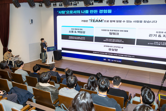 KT 디지털 인재 장학생들이 지난 1년 간 진행한 AI 실무 프로젝트 활동 성과를 발표하고 있다. KT 제공