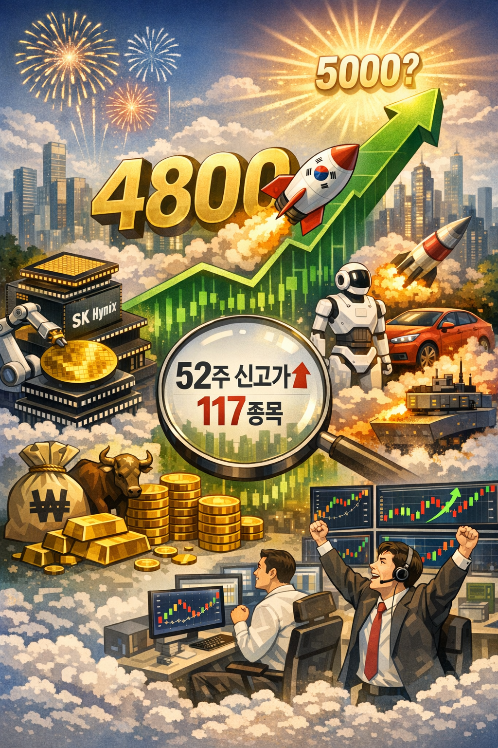삼전·SK하닉 필두로 ‘52주 신고가’ 잔치…‘오천피’ 성큼