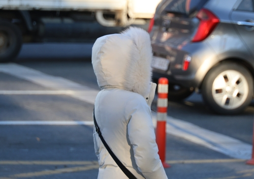대전 아침 기온이 영하 10 안팎으로 떨어진 지난 2일 오전 대전 서구 둔산동에서 두툼한 외투를 입은 한 시민이 발걸음을 재촉하고 있다. [대전=연합뉴스]
