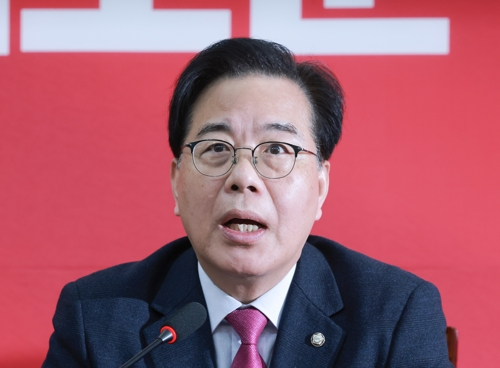 국민의힘 송언석 원내대표가 20일 서울 여의도 국회에서 열린 원내대책회의에서 발언하고 있다. [연합뉴스]