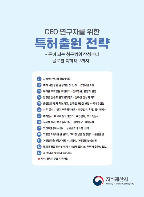 지재처가 펴낸 ‘CEO·연구자를 위한 특허출원 전략’.
