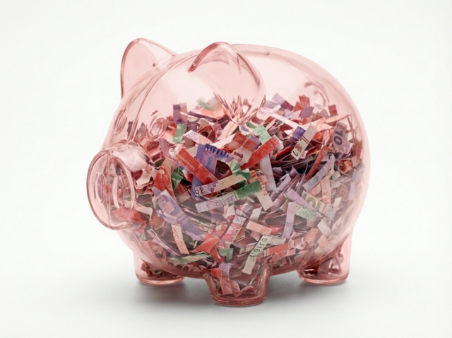 홍콩금융관리국(HKMA)이 지폐 인쇄 과정에서 나온 파쇄 지폐조각을 투명한 아크릴 속에 담아 제작한 돼지저금통 (연출 이미지) [조폐공사 제공]