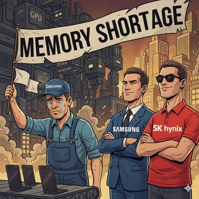 글로벌 모바일 칩 업체 퀄컴이 메모리 부족으로 매출 전망치를 하향 조정 하는 등, 메모리 공급난이 심화되고 있다. 사진은 제미나이가 그린 일러스트.
