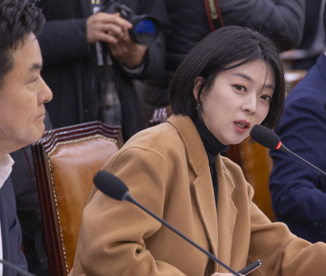 배현진 국민의힘 의원이 지난달 28일 국회에서 열린 외교통일위원회 전체 회의에서 외통위 보임 인사를 하고 있다. [연합뉴스]
