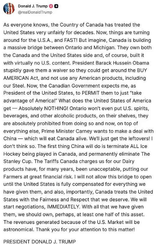 도널드 트럼프 미국 대통령 트루스소셜 갈무리