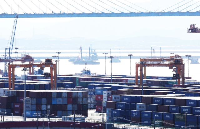 지난 1일 경기도 평택항에 컨테이너가 쌓여 있는 모습. [연합뉴스]