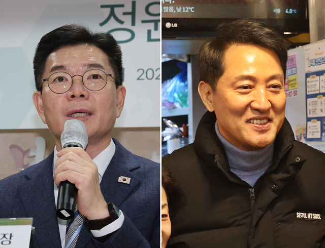 왼쪽부터 더불어민주당 소속 정원오 서울 성동구청장, 국민의힘 소속 오세훈 서울특별시장.[연합뉴스 사진 갈무리]
