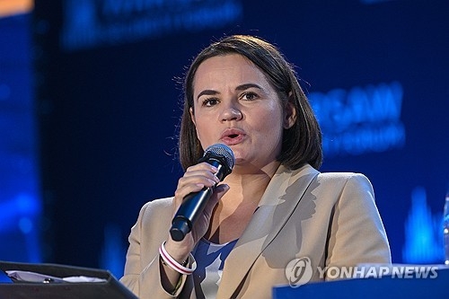 벨라루스 야권 지도자 스뱌틀라나 치하노우스카야. EPA 연합뉴스 자료사진