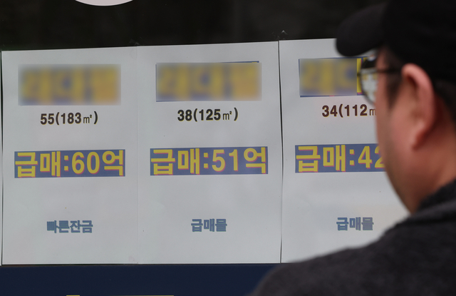 서울 강남구 한 부동산 중개업소에 붙은 급매물 광고. [연합뉴스 제공]
