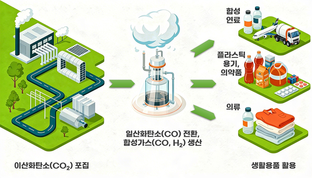 이산화탄소의 일산화탄소 전환 및 활용 예시. 화학연 제공.
