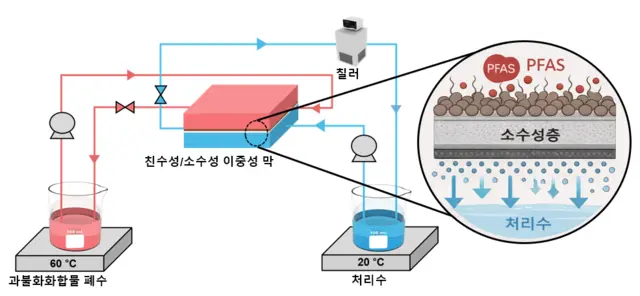 야누스 PDA/PVDF 분리막 기반 막 증류 공정 개념도. 연구재단 제공.

